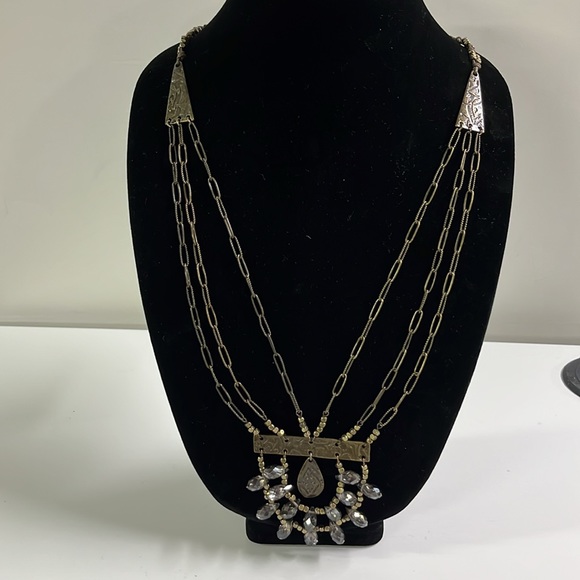 MYTHOLOGIE NWT Ethnic 3 Strand Faceted Stone Pendant Etched Beaded Boho Necklace - Picture 7 of 16